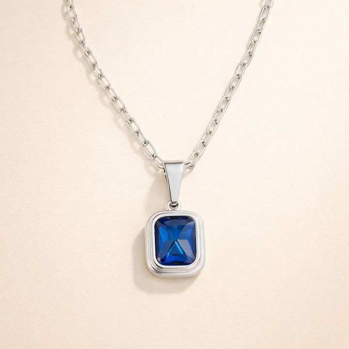 Silver necklace with ocean-blue pendant