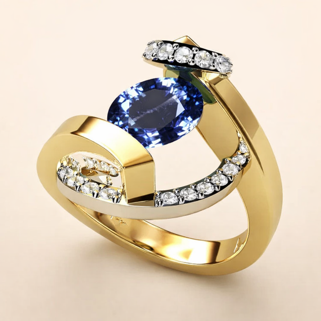 Elegant silver ring with blue cubic zirconia