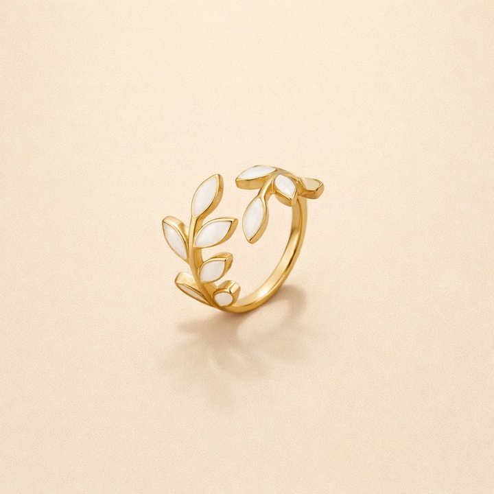 Serene gold ring with delicate little leaves