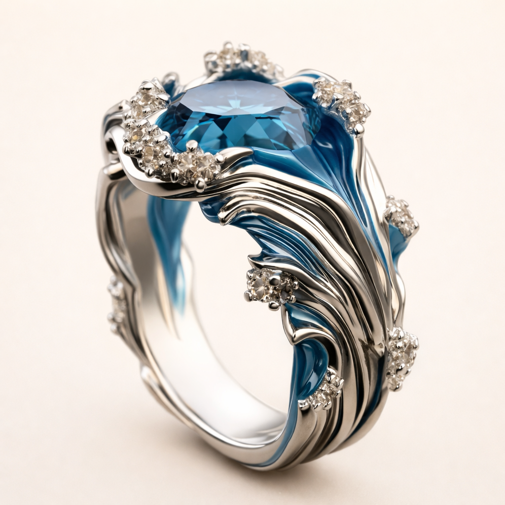 Softly waved cubic zirconia ring in rose gold