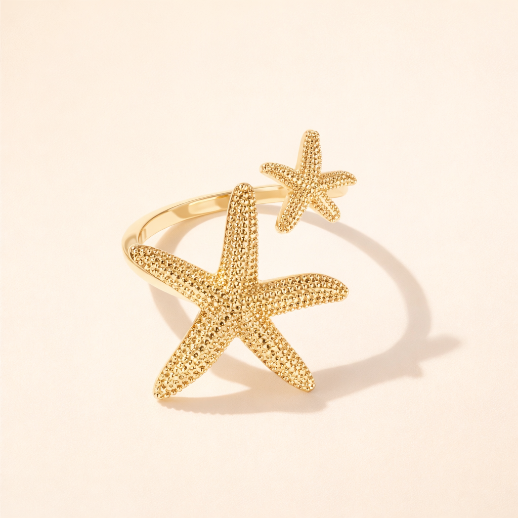 Elegant starfish ring in silver with gold accents