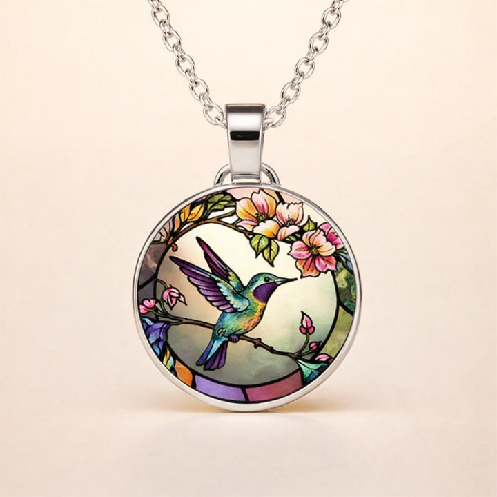 Hummingbird Glass Dome Pendant Necklace
