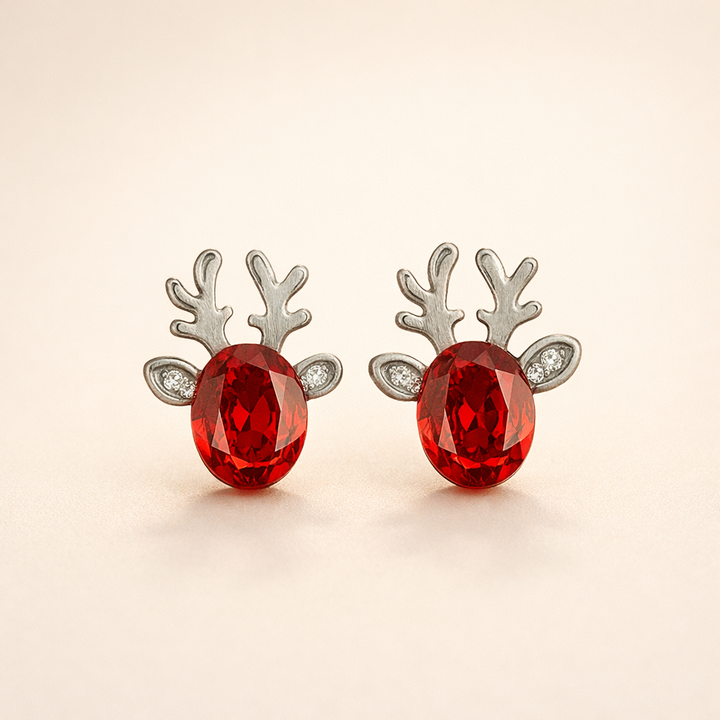 Festive Reindeer Crystal Stud Earrings
