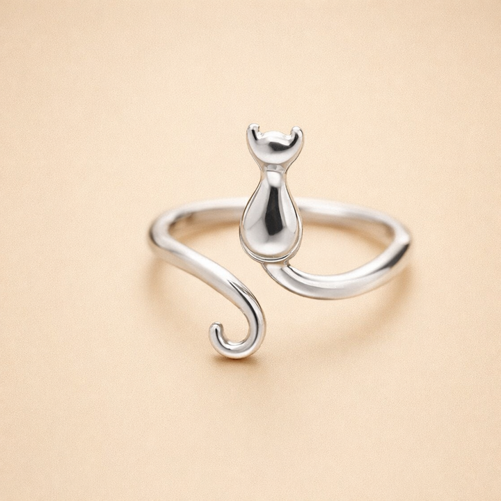Stainless steel cute cat ring