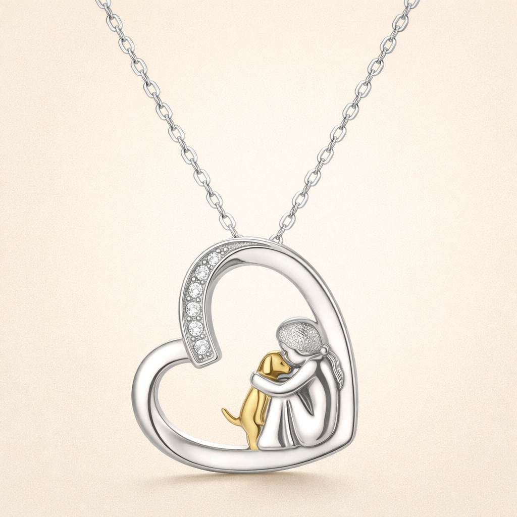 Sterling Silver Necklace – Heart & Dog Design with Zirconia