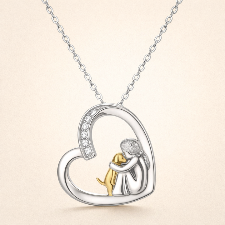Sterling Silver Necklace – Heart & Dog Design with Zirconia