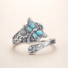 Sterling Silver Turquoise Spoon Ring – Vintage Boho Wrap Ring with Dragonfly