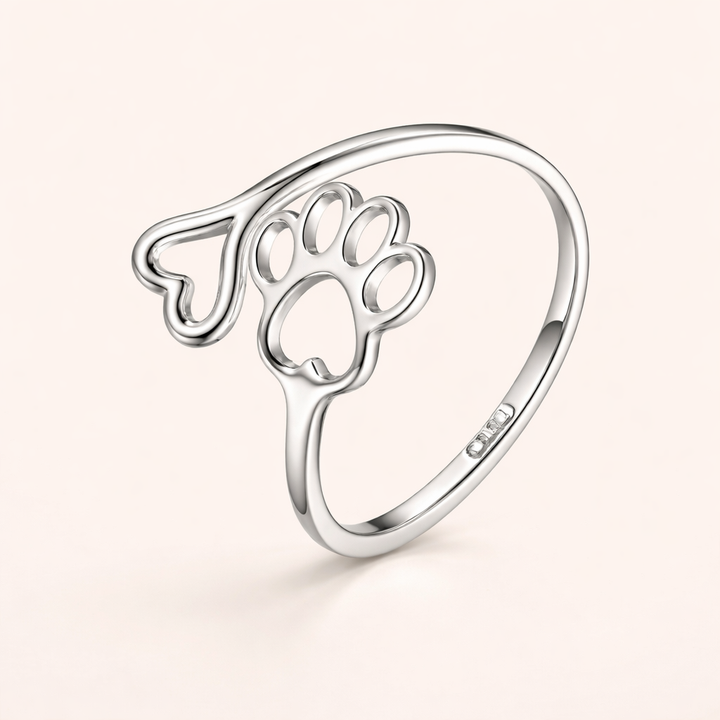 Handmade Paw & Heart Ring – Adjustable Sterling Silver