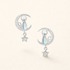 Sterling Silver Moon & Star Cat Earrings with Cubic Zirconia