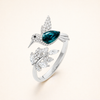 Adjustable Hummingbird Sparkle Ring with Rhinestone Diamond