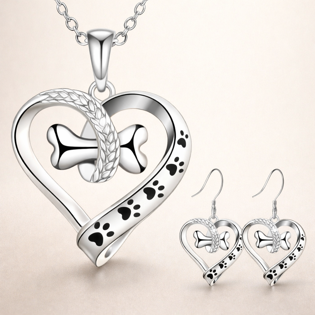 2-Piece Jewelry Set with Paw, Heart & Bone Charms