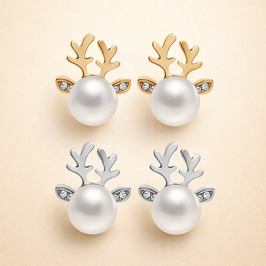 Christmas Reindeer Pearl Earrings