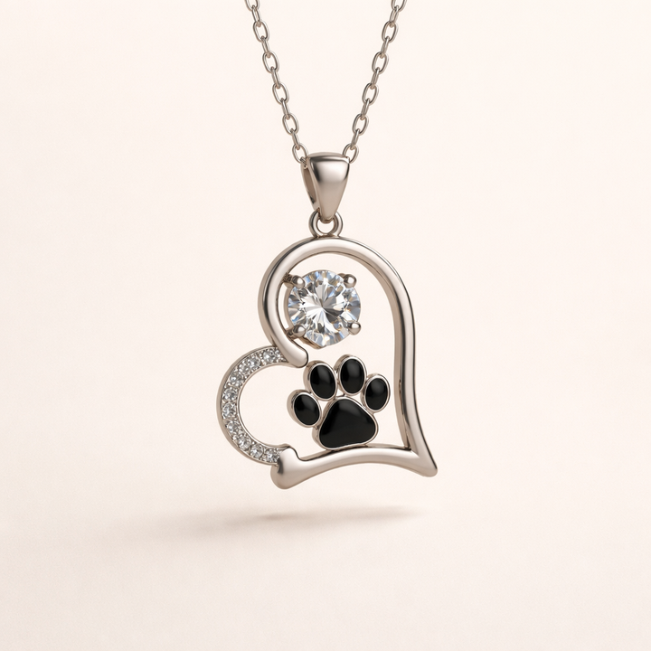 Handmade Dog Paw Print and Bone Pendant with Zirconia
