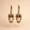 Vintage Owl Crystal Earrings – Gold-Plated, Hand-Set Crystals & Pearl Detail