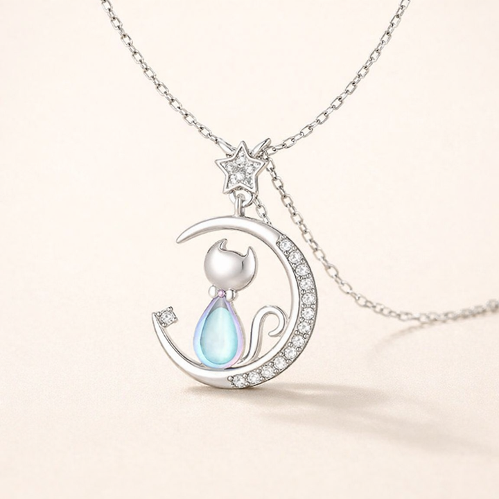 Cat Moon Sterling Silver Necklace