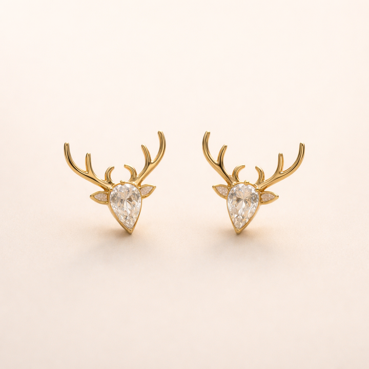 Antler Earrings with Clear Zircon