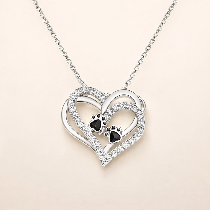 Dog Paw Heart Necklace with Cubic Zirconia