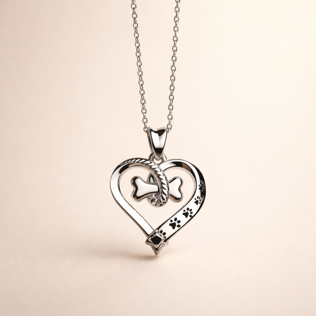 Dog Paw and Heart Pendant in Stainless Steel