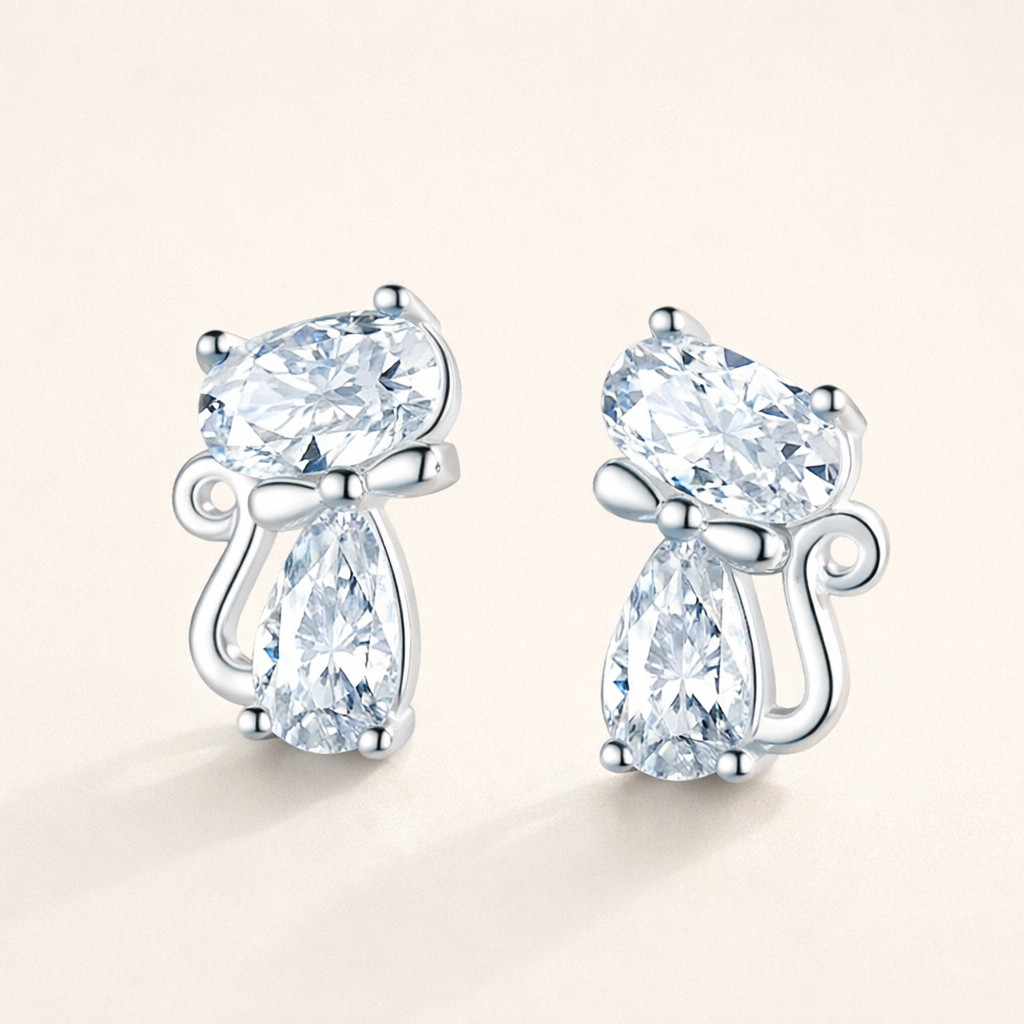 Vintage Zirconia Cat Earrings