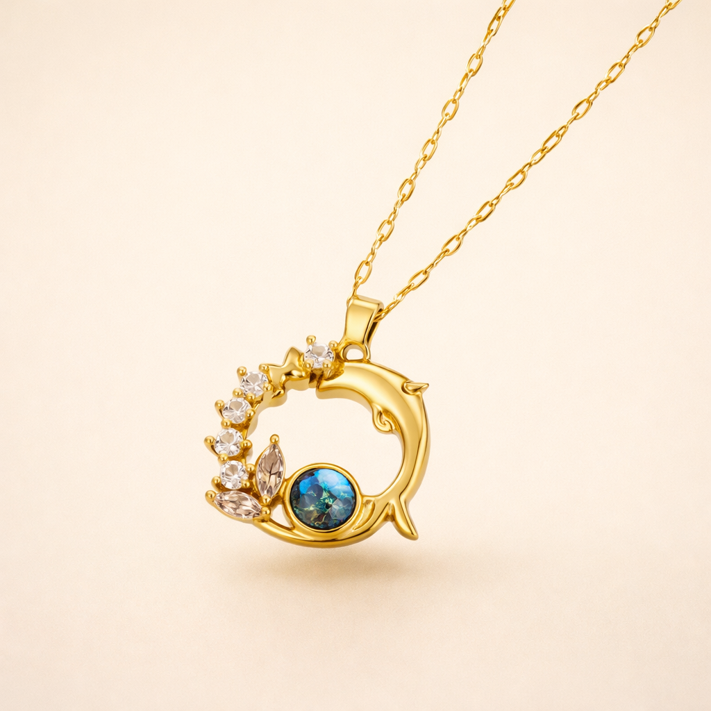 Blue Crystal Dolphin Necklace