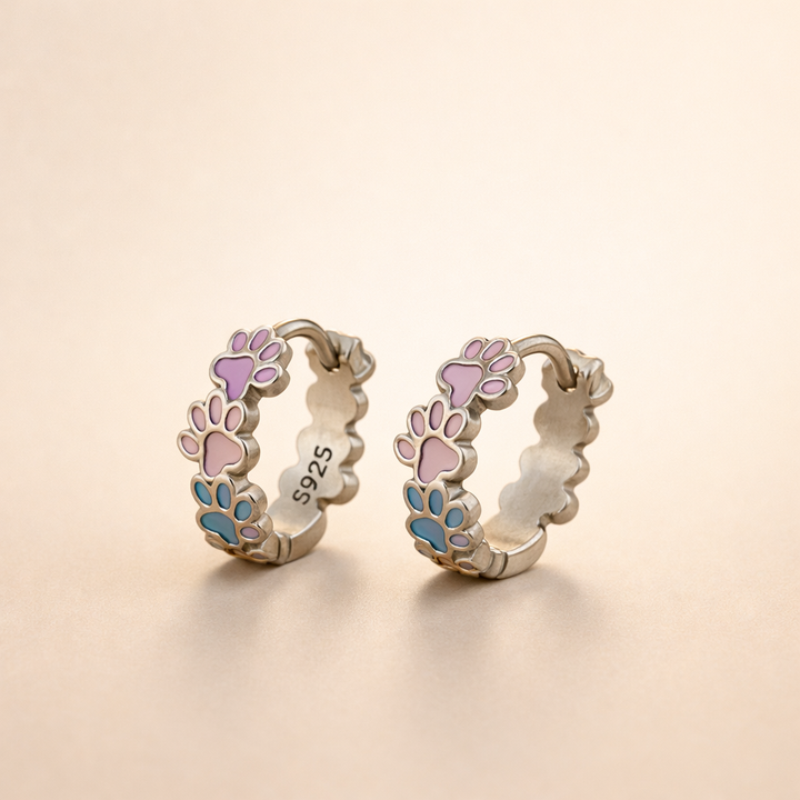 Colorful Paw Hoops Sterling Silver