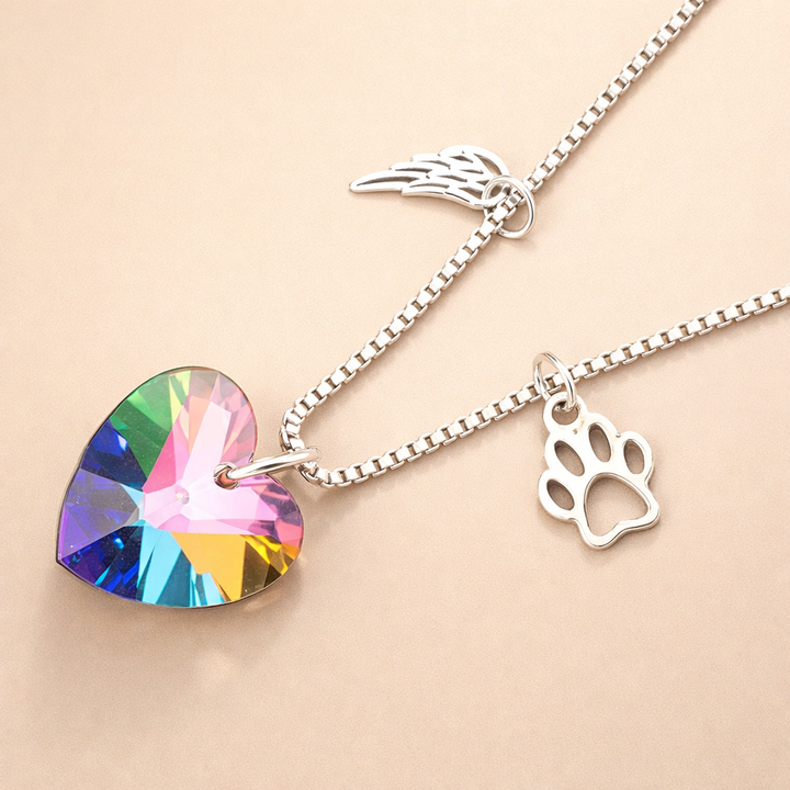 Rainbow Memorial Necklace with Heart Charm