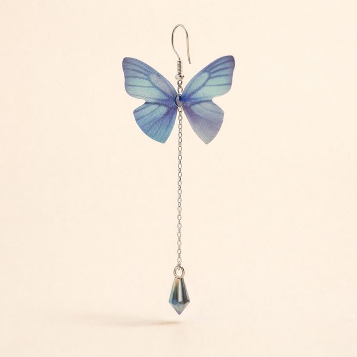 Blue Butterfly Crystal Tassel Earrings