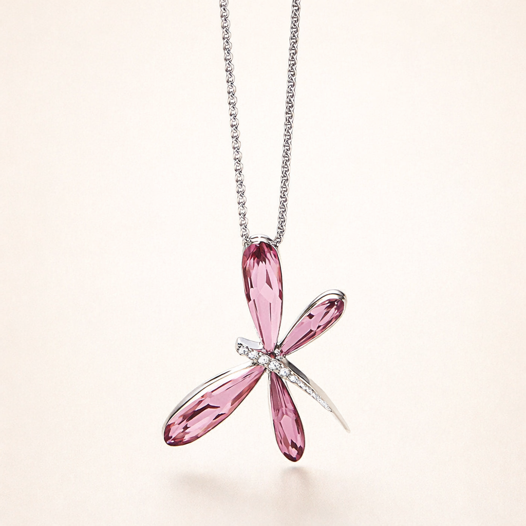 Pink Dragonfly Crystal Pendant Necklace