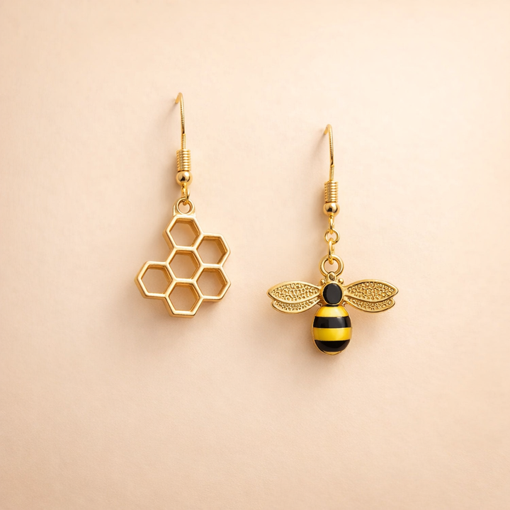 Honeycomb & Bee Earrings – Gold Jewelry for Women