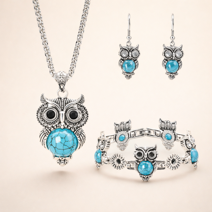 Turquoise Owl Wisdom Jewelry Set