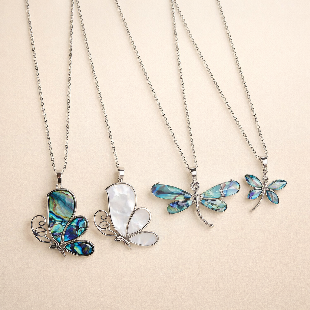 Natural Shell Butterfly Pendant Necklace