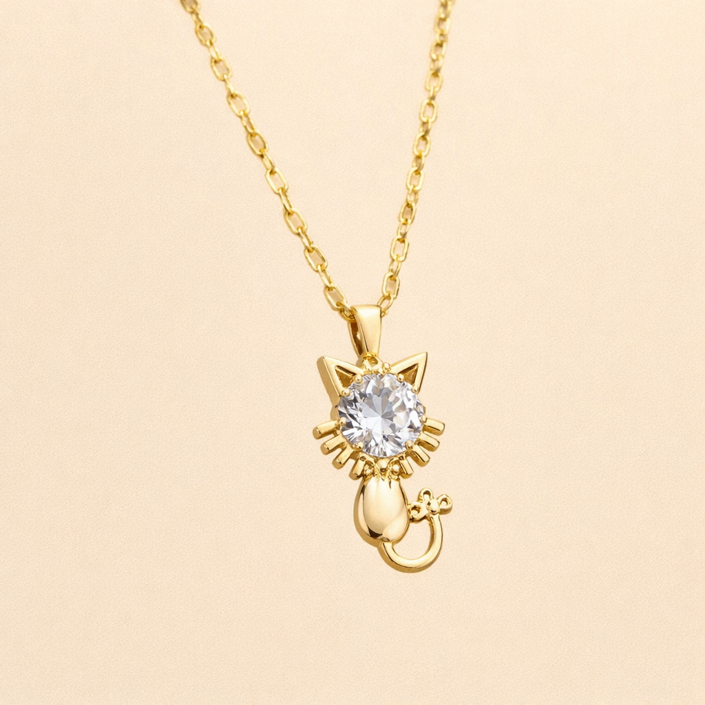 Gold-plated cat necklace with zircon