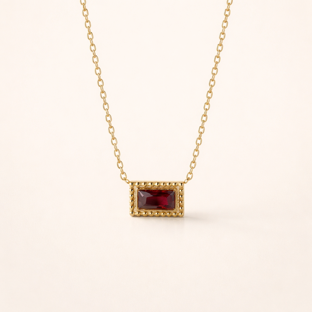 Baguette Birthstone Necklace.