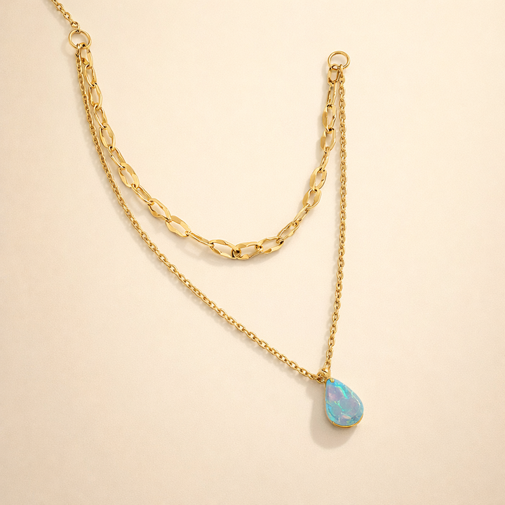 Blue Opal Drop Layered Necklace