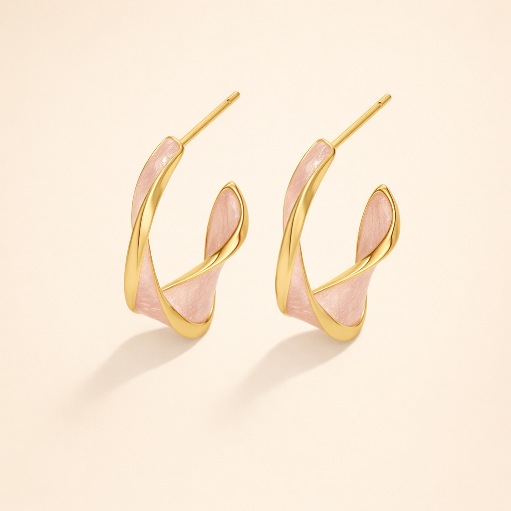 Pink Mother of Pearl Twist Hoop Earrings