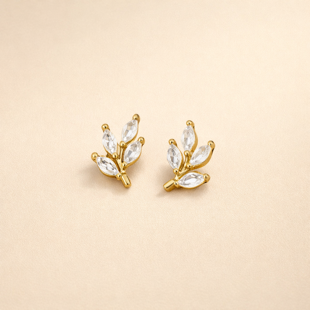 Crystal Leaf Stud Earrings