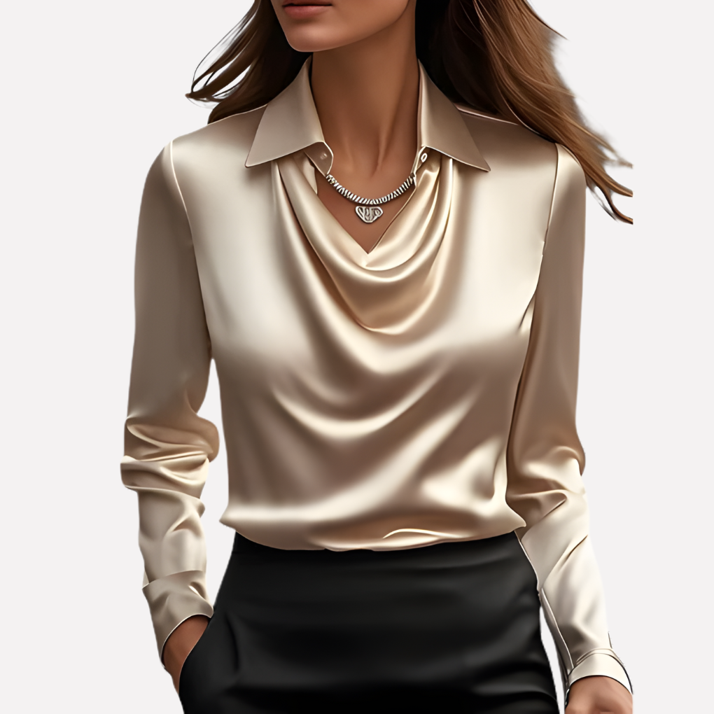 Women’s Satin Blouse with Draped Collar
