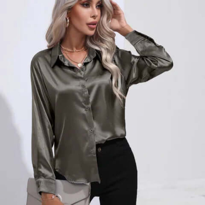 Women's Satin Loose Fit Long Sleeve Blouse