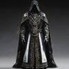 Men's black hooded medieval cloak with Celtic embroidery, Halloween costume