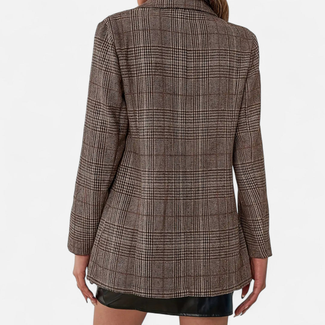Women's Checked Single-Breasted Blazer, Fitted, Brown