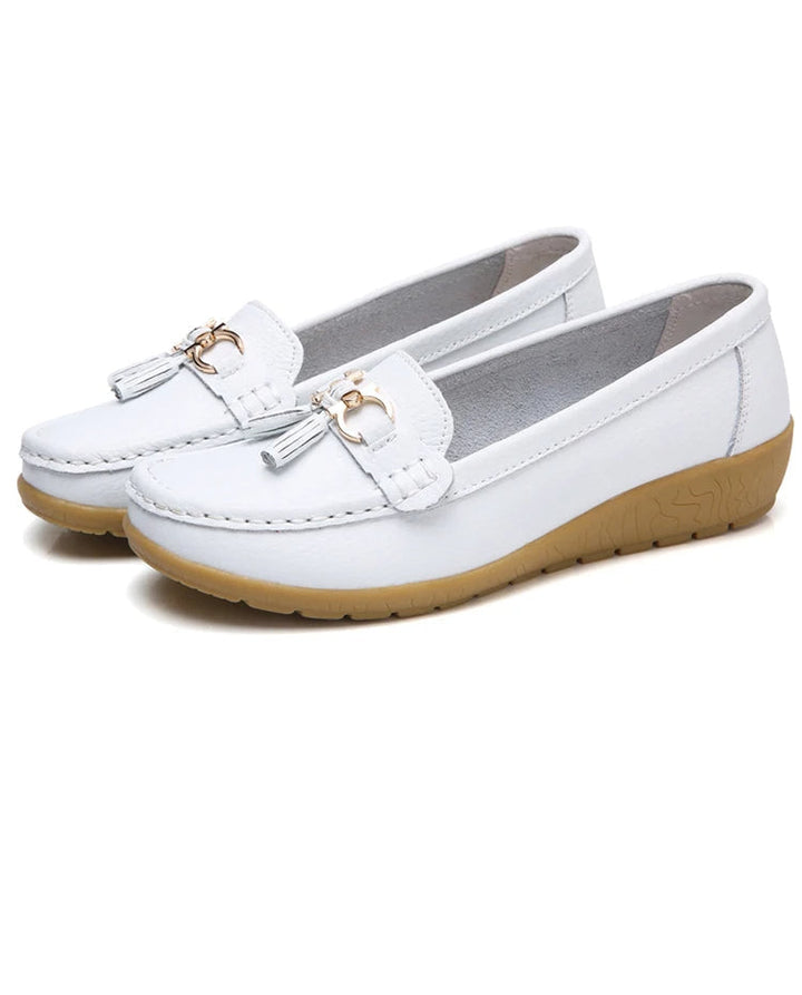 Leather Cut-Out Ballerina Flats for Women