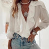 Elegant Ruffle-Trim V-Neck Long Sleeve Blouse