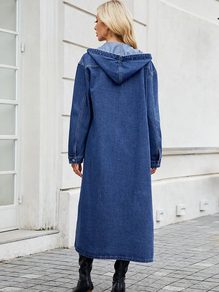 Women Long Denim Trench Coat Blue Denim | Sophia-6