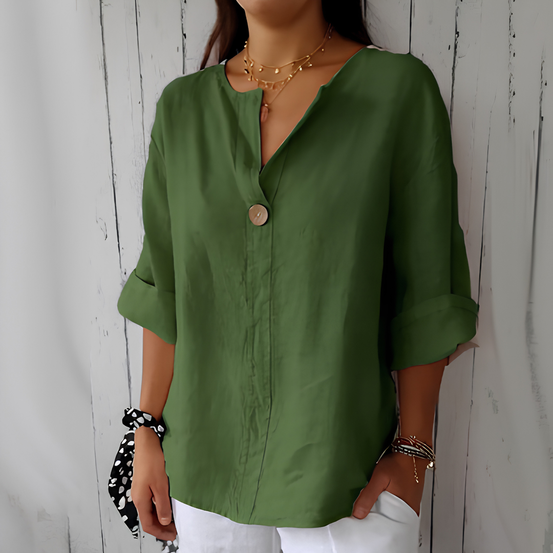 Women’s Cotton Linen V-Neck Long Sleeve