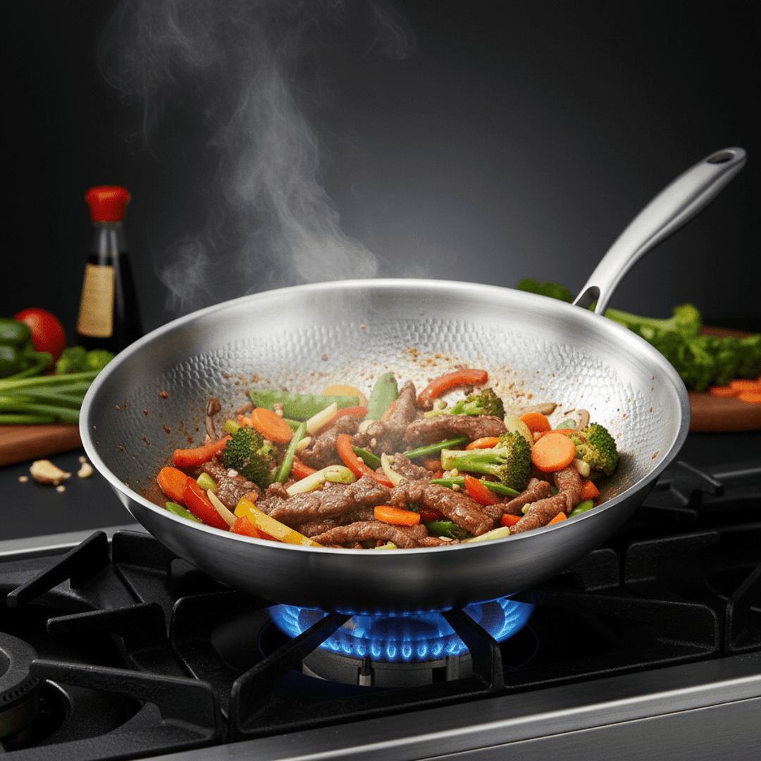 Hammered Titanium Wok Pan with Flat Base