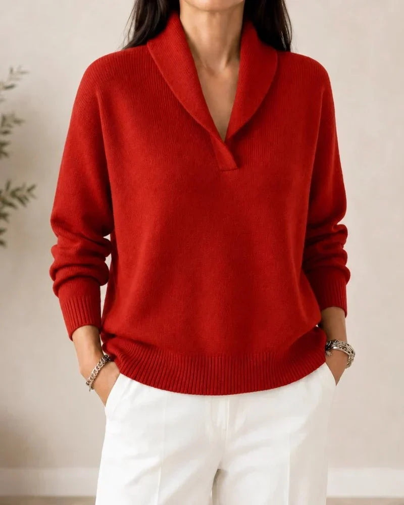Soft V-neck Jumper with Shawl Collar
