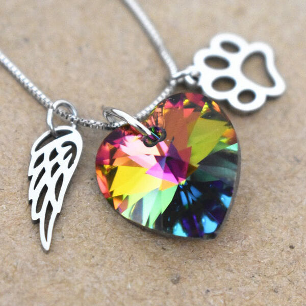 Rainbow Memorial Necklace with Heart Charm