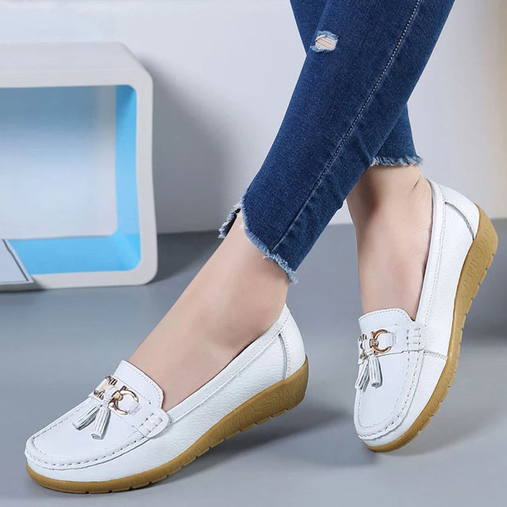 Leather Cut-Out Ballerina Flats for Women