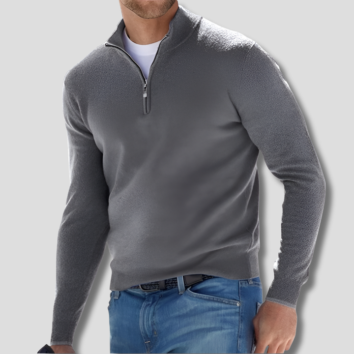 Men’s Cotton Knit Pullover with Zipper Collar