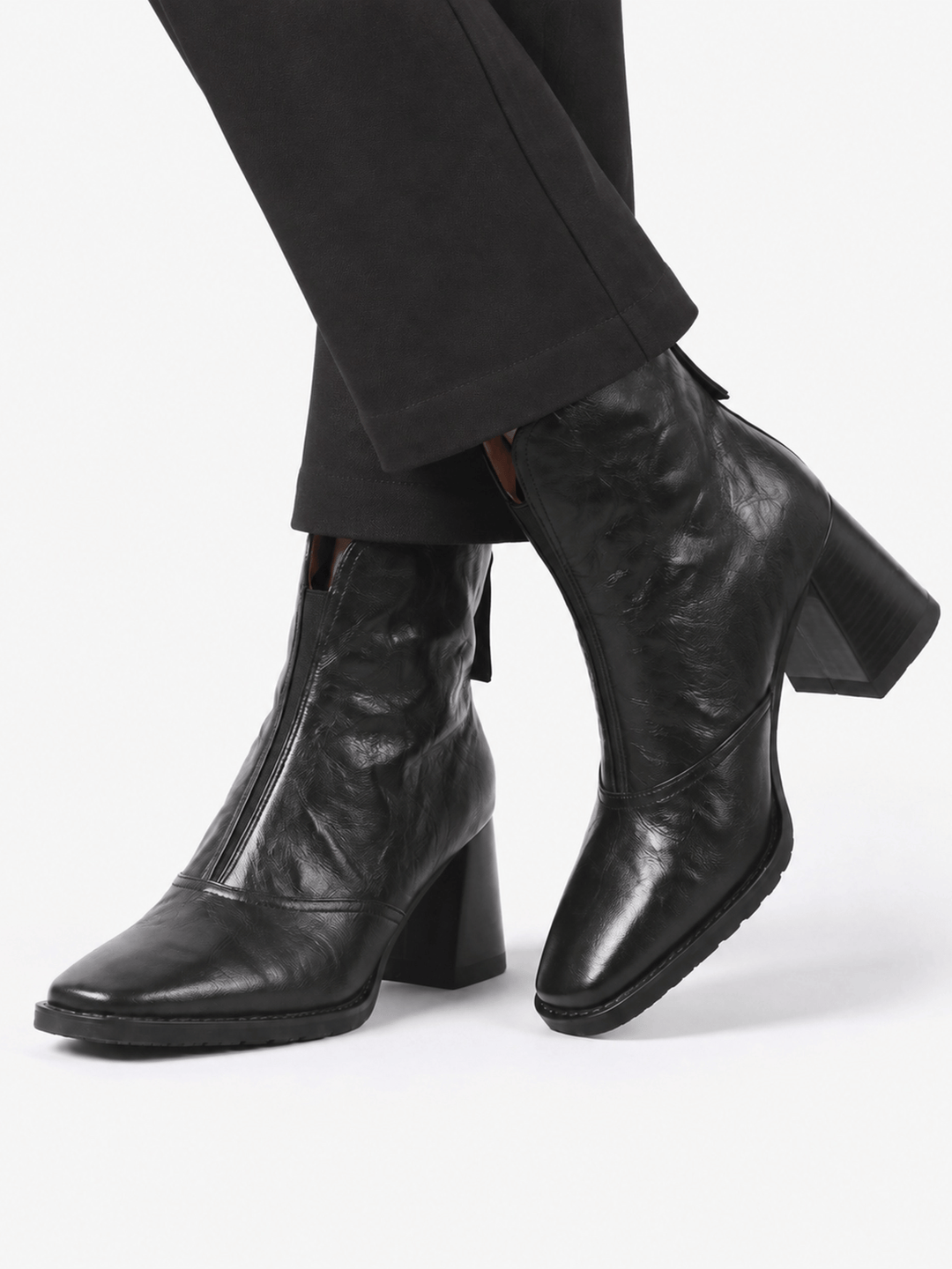 Women's Leather Zip Ankle Boots with Block Heel